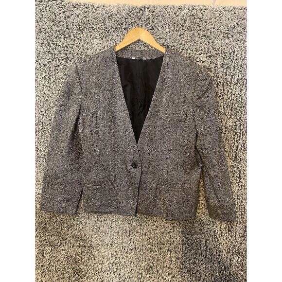 Gilmore Wool Blend Tweed Single Front Button Blazer Size 18 Career Jacket Gray - Picture 5 of 13